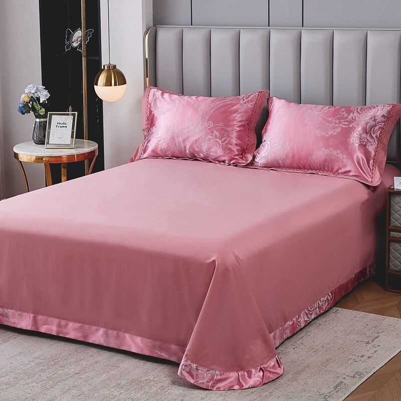 欧式结婚房婚嫁喜庆大红色全棉单件床单三件套纯色系被单