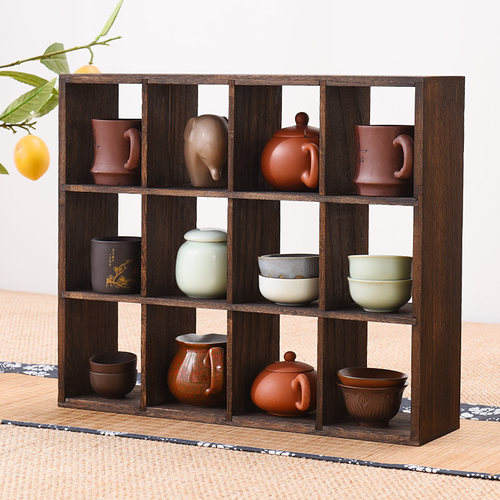 实木茶杯架子茶壶架多宝格茶具博古架收H纳置物茶架壁挂展示架中