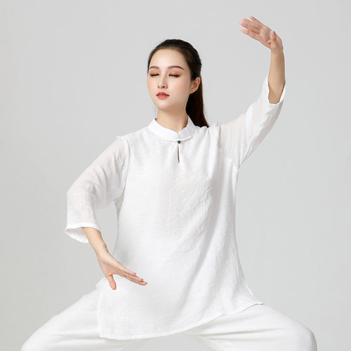 纱纱麻太极练功服套装春夏季新款薄款居士套装禅修禅茶武术瑜伽女