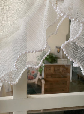 韩式法式纱帘窗帘窗幔帘头免打孔自粘贴魔术贴半帘短帘透光不透人