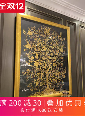 美式简约金色发财树玄关装饰画过道走廊挂画客厅大幅生命之树壁画
