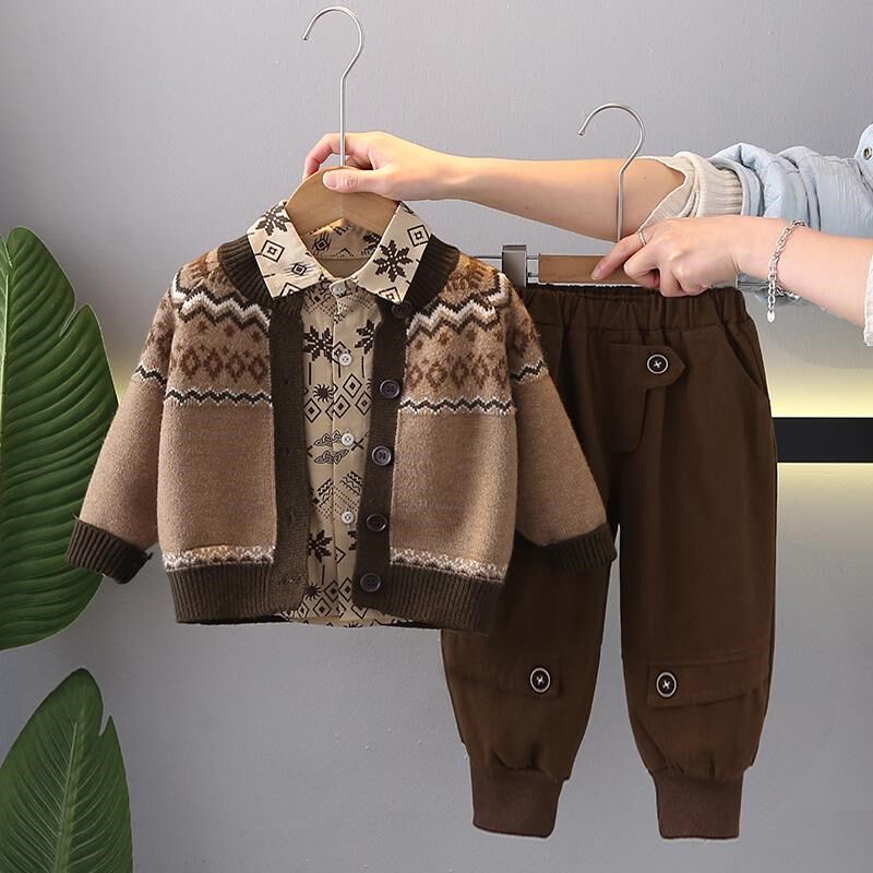 男童春秋季套装2025新款酷帅气时髦小童毛衣儿童男孩宝宝三件套潮
