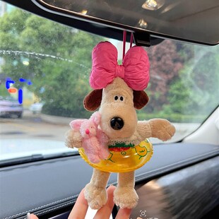 可爱泳圈狗狗车载k挂件汽车后视镜装饰品车挂毛绒公仔女生新车礼