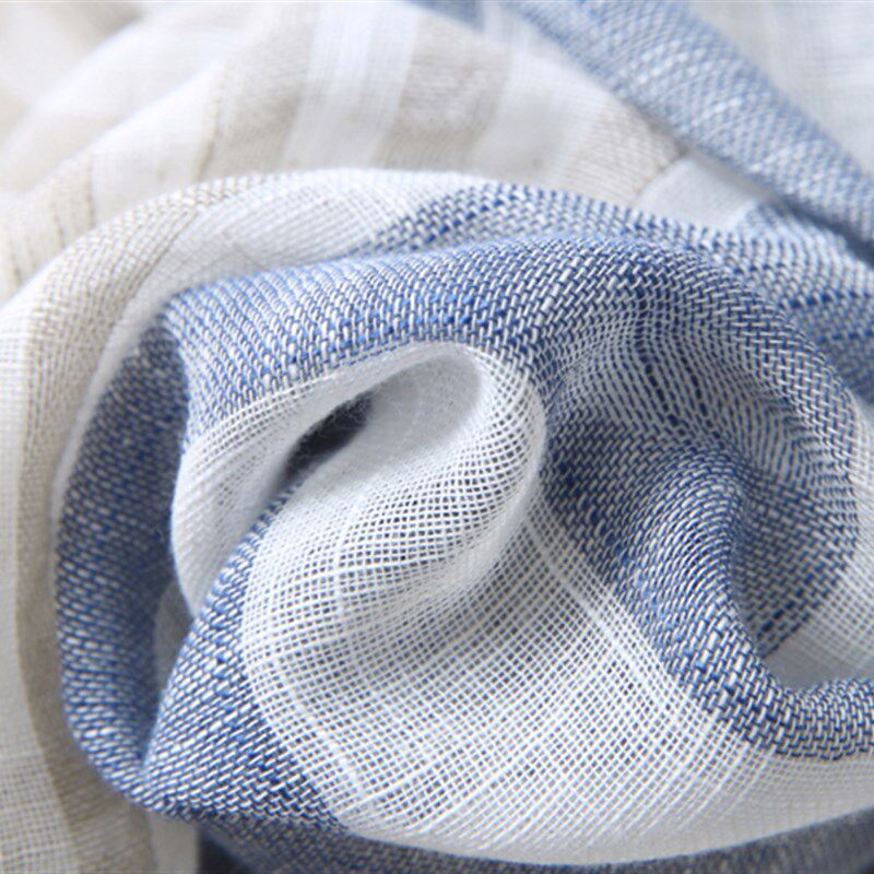 日系棉亚麻围巾拼色条纹文艺围巾丝巾素色春夏季遮阳薄款男女