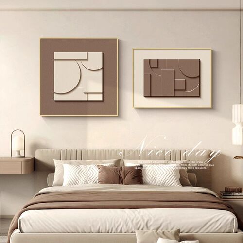 卧室挂画简约现代主卧床头装饰画抽象肌理画高级感主人房新款壁画