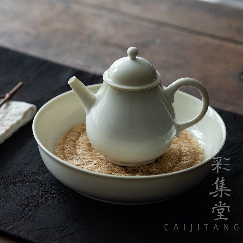 彩集堂 草木落灰j暖黄小茶壶 秘色釉茶室泡茶瓷壶一人用中式小品