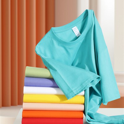 班服定制宽松落肩五分袖定制t恤印logo印字男女短信广告衫