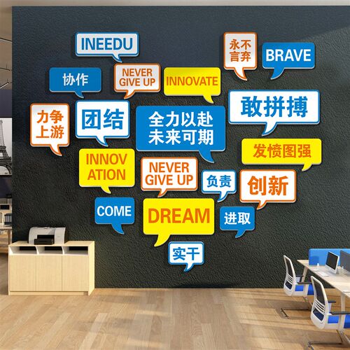 企业文化墙办公室k氛围布置励志标语公司会议室墙面装饰背景墙贴