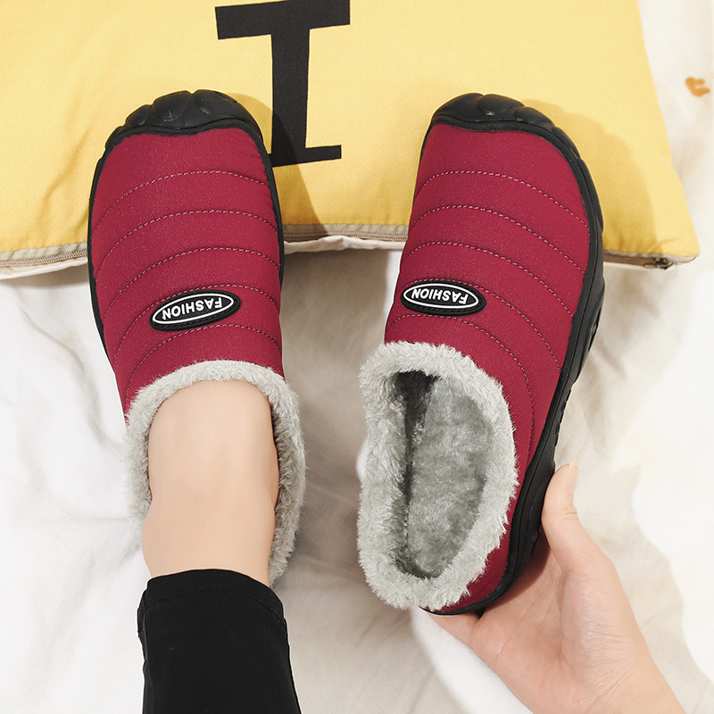 老人棉拖鞋女冬老年人室内专用防滑半拖鞋加O绒保暖无后跟防水棉