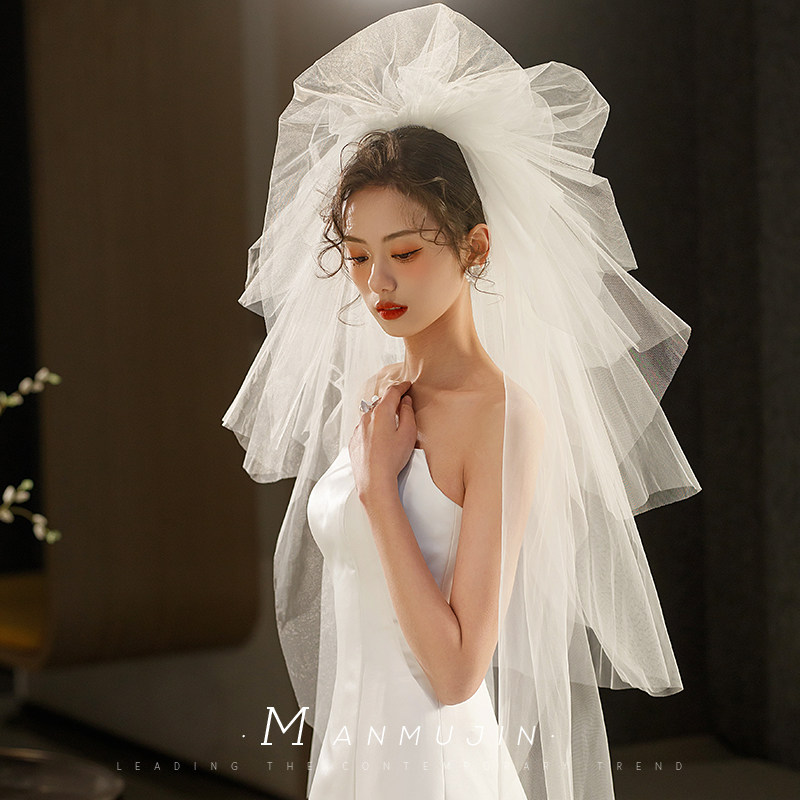 新娘结婚旅拍照头纱影楼化妆师跟妆造型纱多层硬网抓泡蓬蓬纱