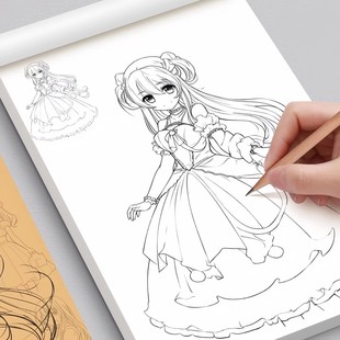 漫画入门手绘描摹本动漫人物线稿描绘线描儿童描画美少女古风人物绘画画画基础自学教程绘画素描临摹卡通画册