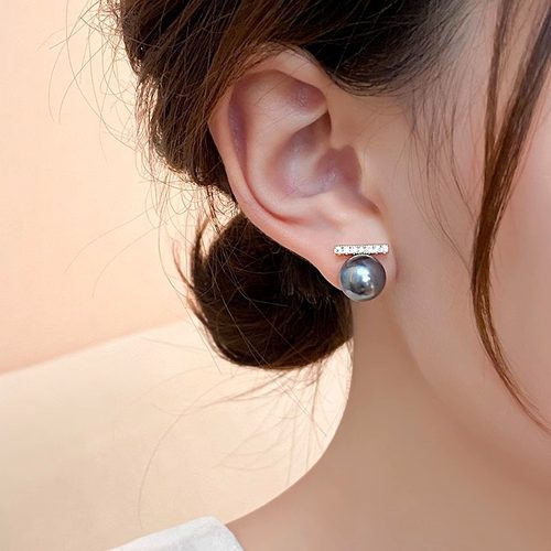 复古镶钻一字高亮珍珠耳