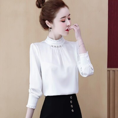 丝绸白色衬衫妈妈衬衣打底衫女2025新款春秋冬内搭可外穿丝质上衣