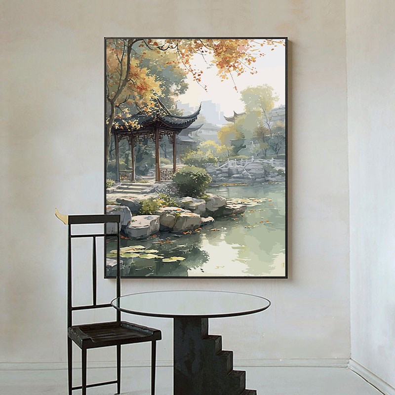 客厅中国风景装饰画diy数字油彩画高级感填充涂色手绘解压丙烯画图片