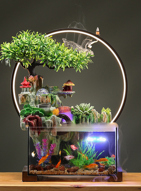 招财流水摆件家居客厅鱼缸循环水生财办公室摆件乔迁礼品自带过滤