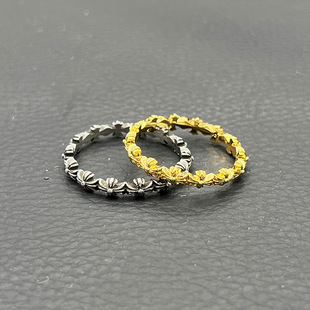 s925纯银克罗伈金色22K十字花戒指男女十字架指环细圈经典款尾戒