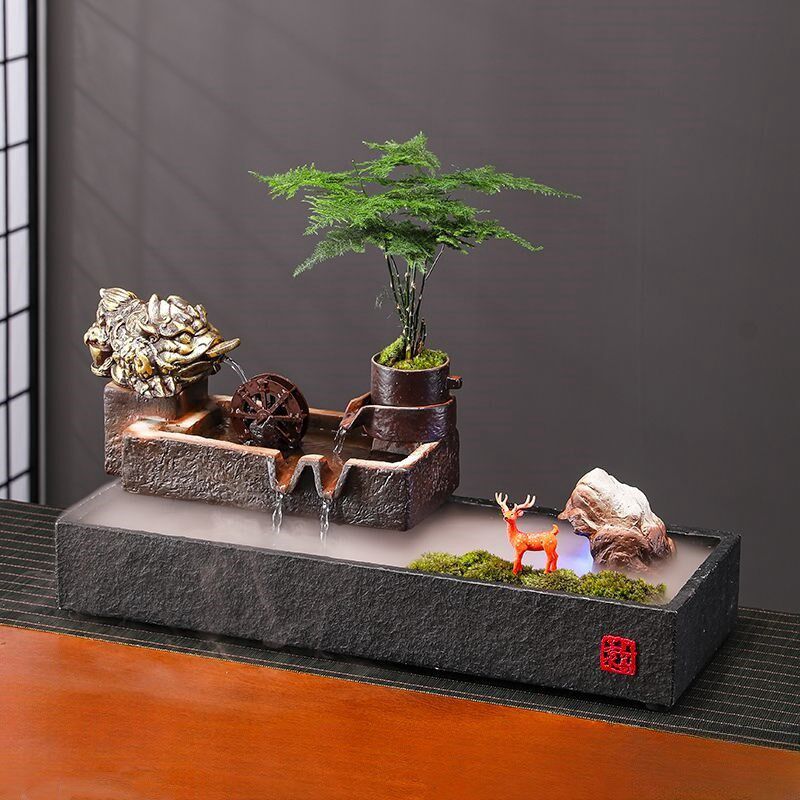 招财貔貅金蟾流水摆件造s景陶瓷鱼缸客厅茶几桌面装饰店铺开业礼