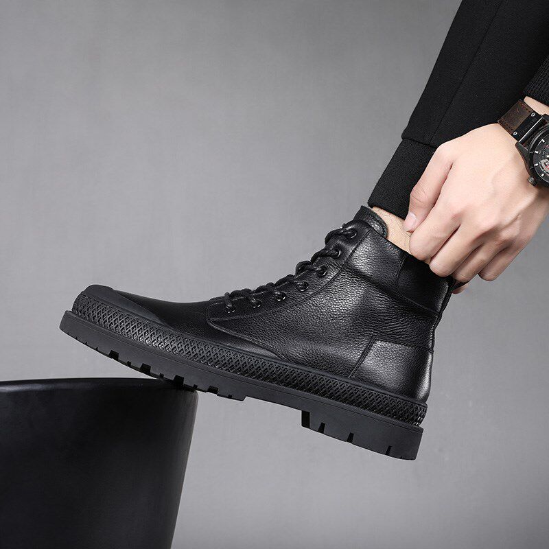 冬季马丁靴男靴子加绒中帮皮靴高帮B男鞋2021新款工装皮鞋雪地短