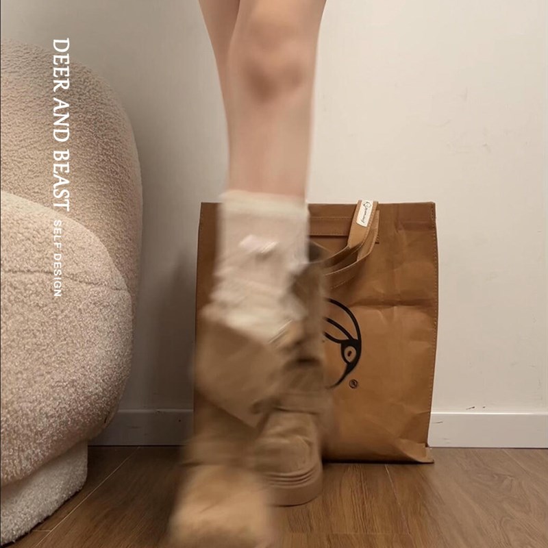 卡其色厚底马丁靴女2025新款巨好看的短靴子两穿绒面皮带扣中筒靴