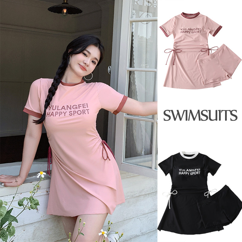 微胖女孩泳衣女款分体式保守游泳衣大码胖mm遮肉显瘦带胸垫泡温泉