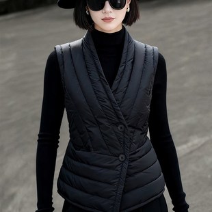 90绒轻便排骨羽绒服女款冬季高充绒量收腰小个P子妈妈黑色马甲外