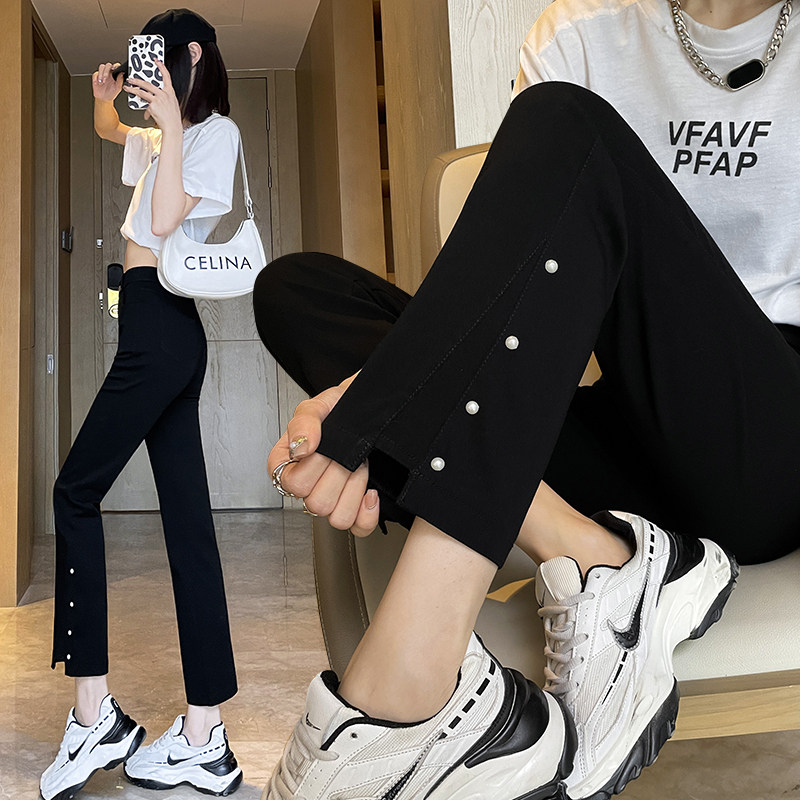 女款烟管裤2024新o款窄版直筒裤女夏薄款小直筒裤小个子九分小黑