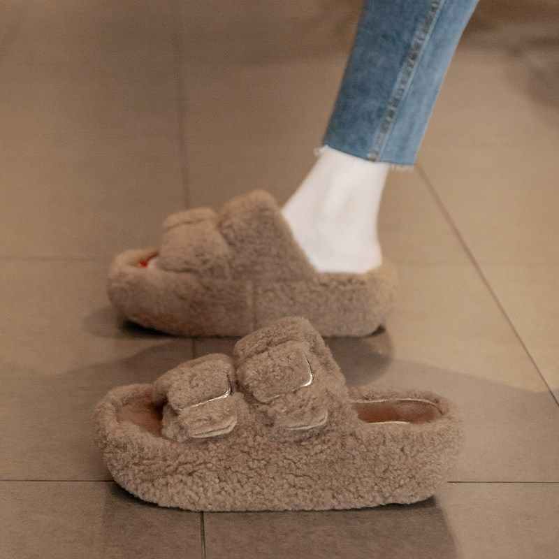 厚底增高毛毛拖鞋女外穿2025秋冬新E款加绒毛毛鞋高级感一字棉拖