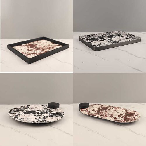 简约金属皮革托盘摆件家居饰品样板间酒店软装工艺马毛纹皮收纳盘