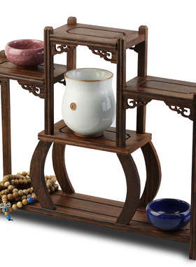 鸡翅木五步小博古架实木中式茶壶座简约现代O家居饰品摆件古玩底
