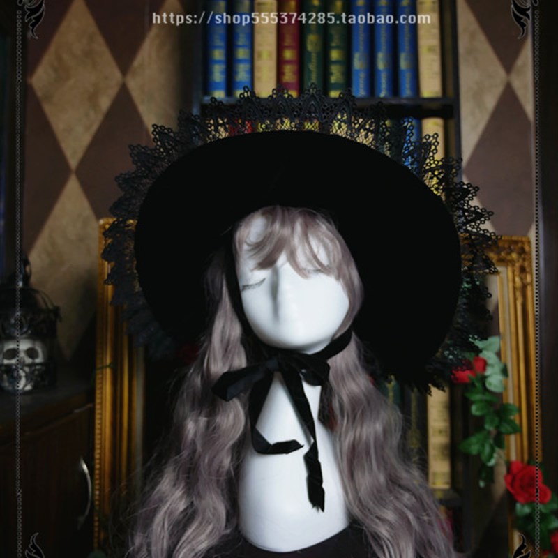 *黑巫师*百搭基础款魔女帽  Lolita厚绒日N常巫师帽 巫女帽万圣节