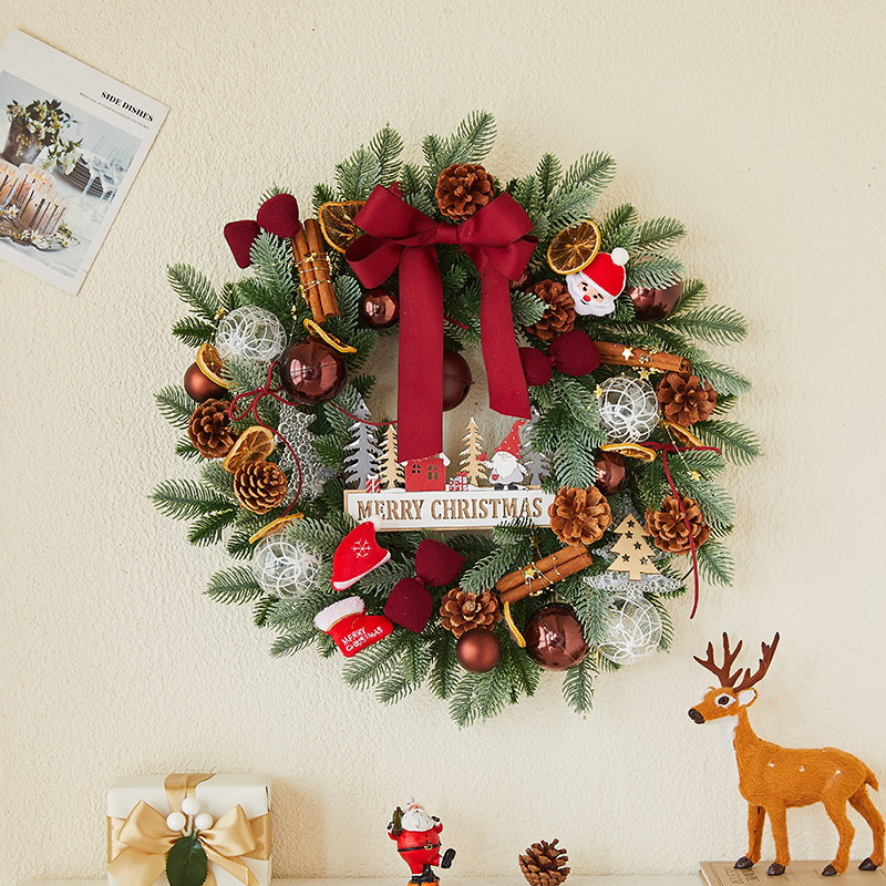 2025新款圣诞节装饰品高档花环门D挂墙壁挂件商场酒吧场景氛围布