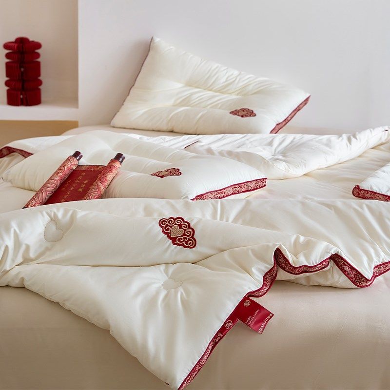 吉祥云锦婚庆被子冬天保暖被芯春秋空调被结婚陪嫁喜庆被子太空被