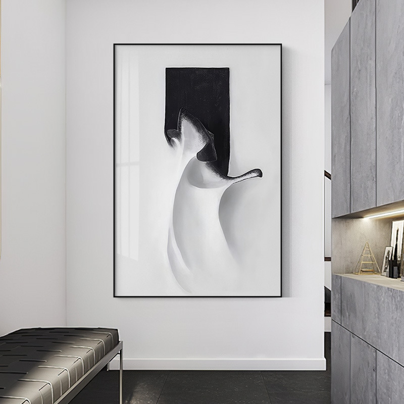 现代黑白立体抽象装饰挂画客厅玄关壁画工业风办公室商业落地墙画图片