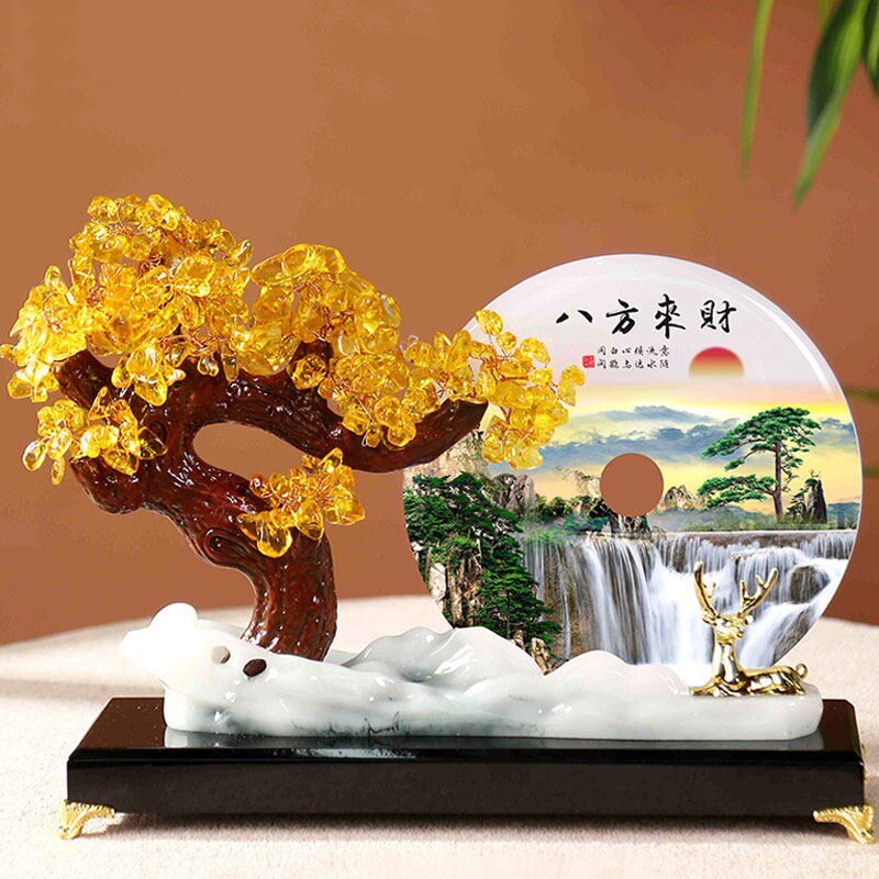 水晶发财树摆件招财客厅玄关办公室装饰摆件平安扣U乔迁新居开业