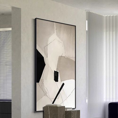 极简黑白灰玄关装饰画抽象肌理壁画现代简约入户进门走廊过道挂画