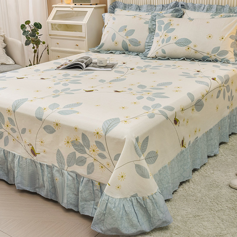 花边纯棉大床单单件100全棉大x尺寸加大大床被单枕套三件套250x27