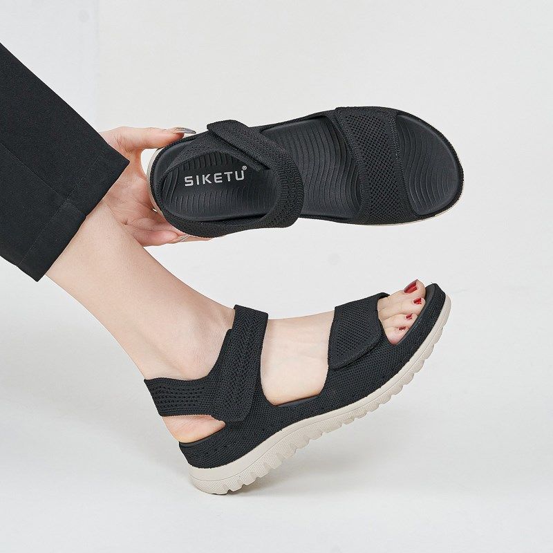 超轻可调节线缝凉鞋女夏季户外旅游海边大码软底沙滩鞋防滑妈妈鞋