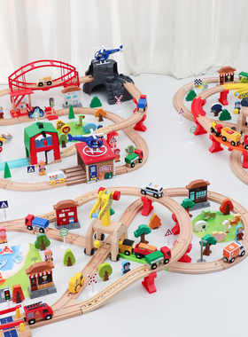 儿童木质电动火车轨道手推拼搭w玩具车拼装益智男女孩木制套装BRI