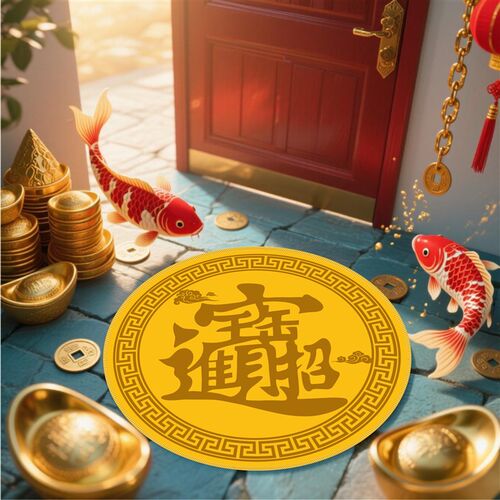 圆形招财进c宝入户门地垫财源广进玄关客厅门垫财运圆满进门脚垫
