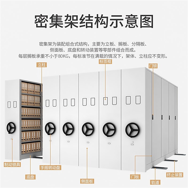 密集柜档案室电动智能密集架手摇式移动凭证柜钢制可移动密集柜