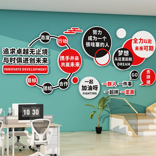 办公会议室氛围布置墙面r装饰高级感公司企业文化墙团队激励志标