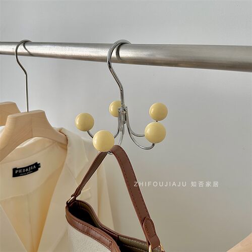 奶油实木旋转挂钩衣帽间衣架收纳挂衣家用衣L柜防滑无痕晾衣杆ins