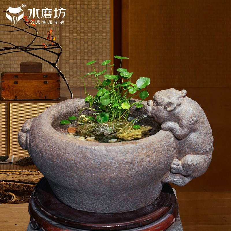 水磨坊中式流水摆件循环水客厅桌面鱼缸造景茶室X办公室装饰品