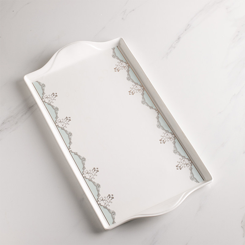 陶瓷托盘长方形欧式陶瓷浴室托盘简约大号洗漱托盘家用水杯托盘
