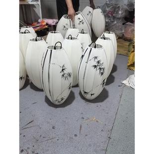 手绘玄关过道灯笼餐厅酒楼手工布艺铁艺庭院茶楼橄榄灯 吊灯新中式