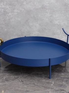 新中式创意金属圆形托盘样板房售楼部餐厅客厅卧室玄关饰品摆件