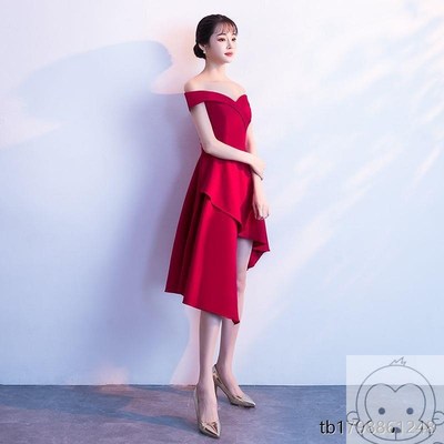 敬酒服新娘2024新款夏季一字肩短款红色鱼尾小个子晚礼服连衣裙女