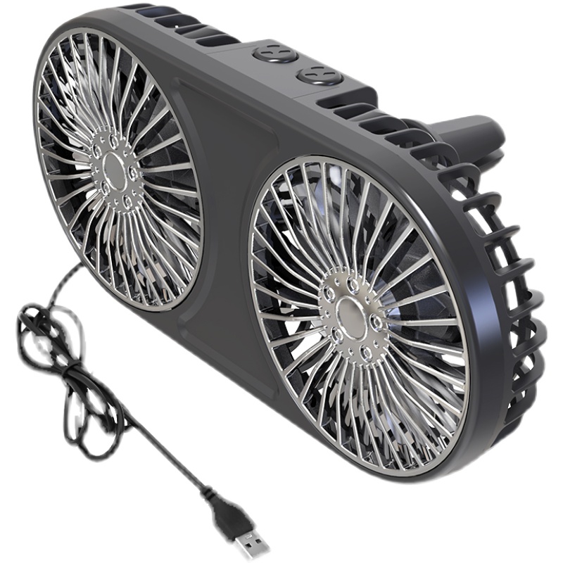 USB车载风扇双头氛围灯汽车内出风口12V24伏强风制冷大风力电风扇
