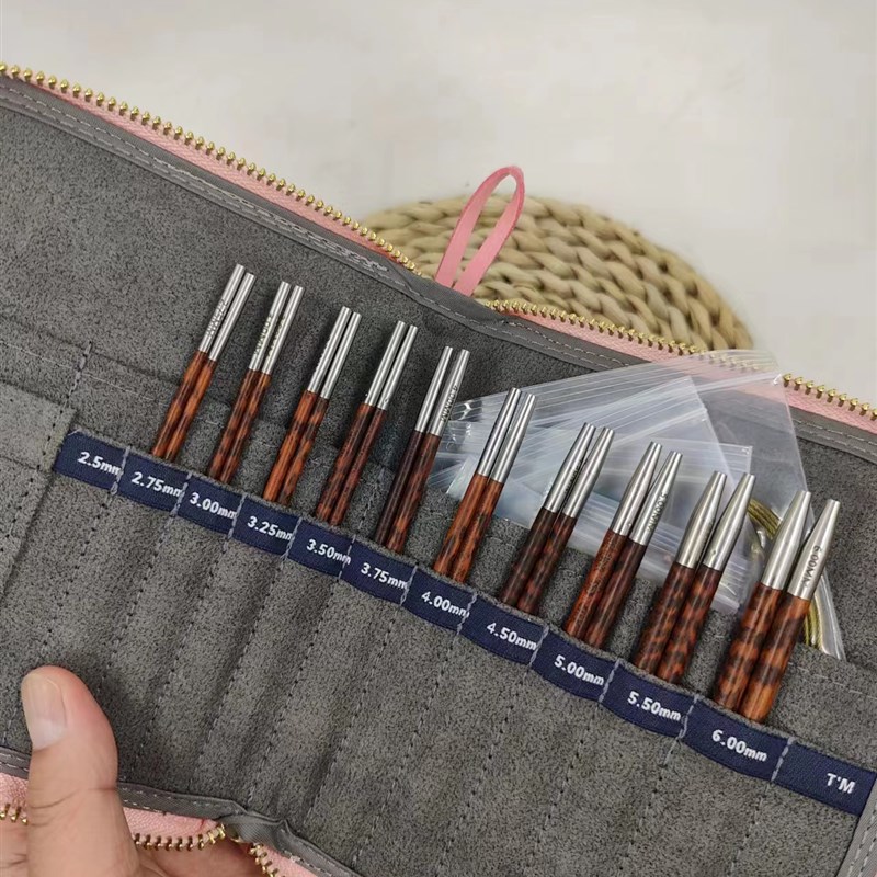 蛇纹木头材料可拆卸环形针全套10副编织diy木棒针毛衣针环针工具