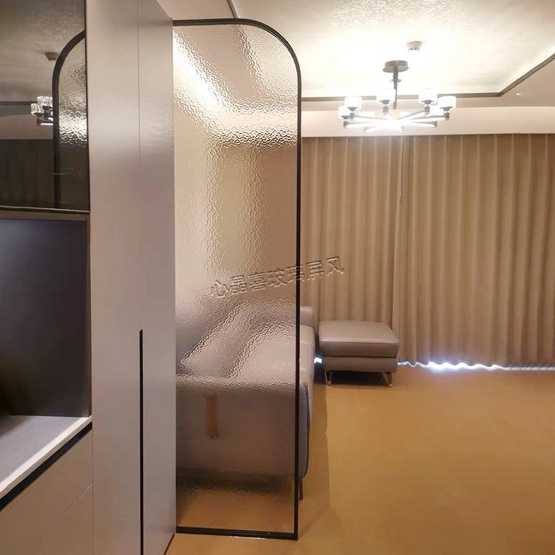 入户玄关超白油画水波纹艺术玻璃隔断屏风客厅卧室卫生间干区半墙